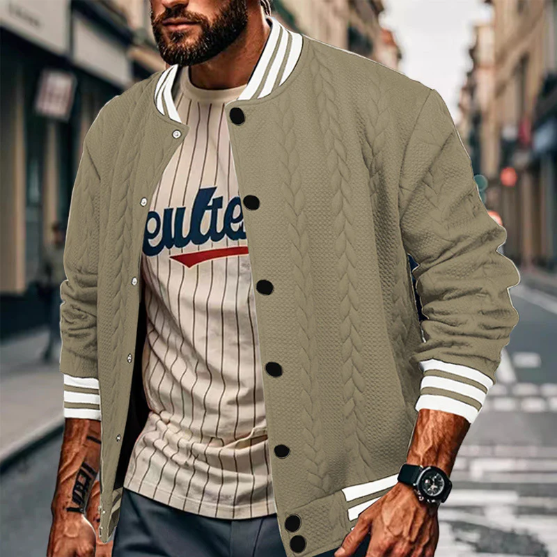Solid-color men's cardigan baseball suit